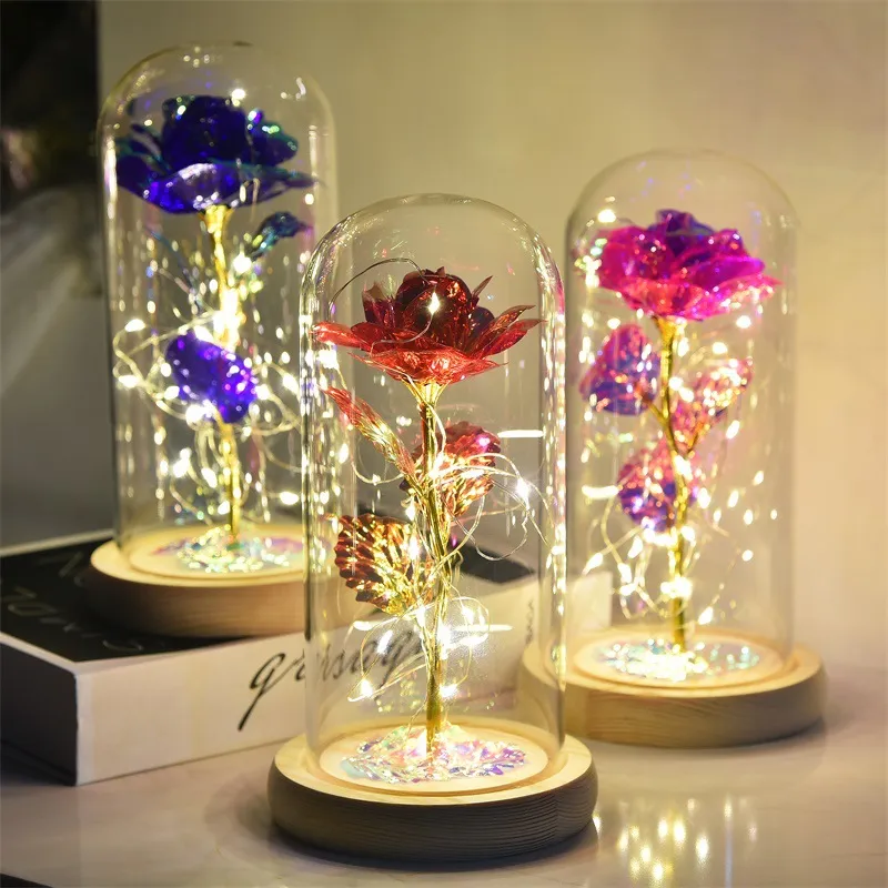 Valentinstag Reternale Blume Glasabdeckung Schöne und Biest Rose LED Batterielampe Geburtstagsgeschenk Mutter Geschenke D64