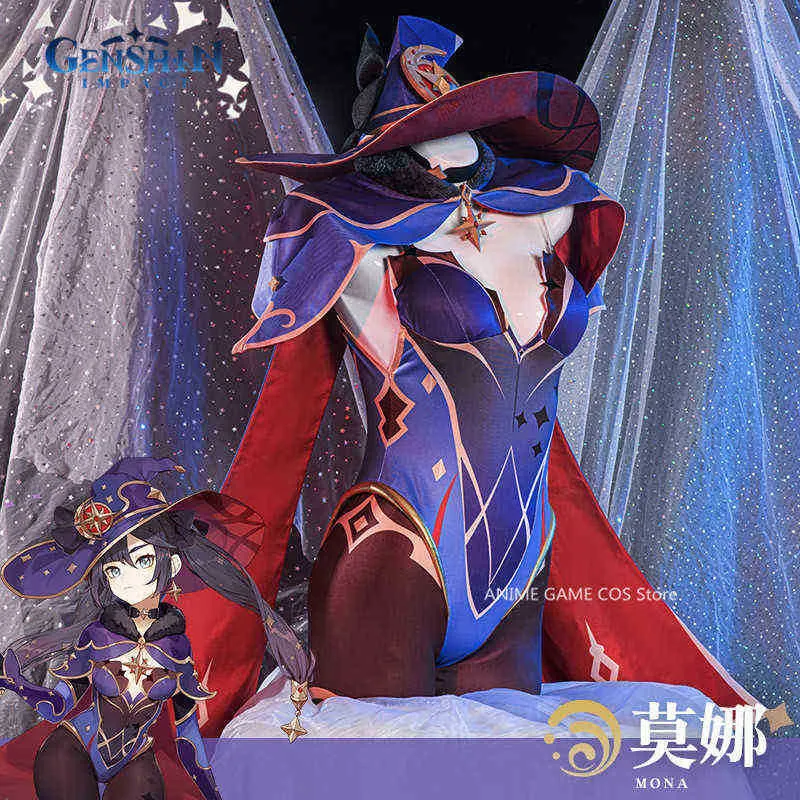 Genshin Impact Cos Mona Costume Magician Cosplay Ubrania astrolog Loli Anime Game Suit Partia Rola gry Bodysuit J220720