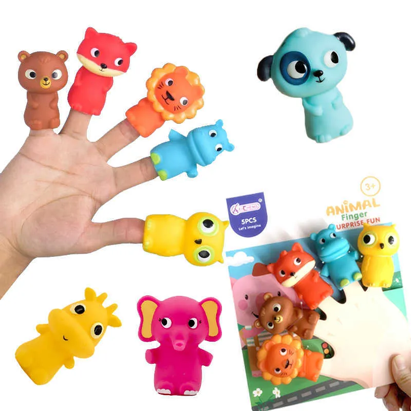 Toptan çocuklar parmak kukla oyuncak seti aslan fil ayı mini hayvan el evcil hayvan hikayesi çocuklar için eğitim hediyesi anlatıyor