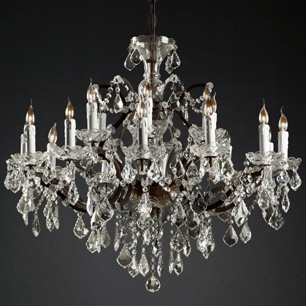 19th C. Rococo Iron Crystal Round Chandelier LED Traditional Rustic Chandelier Lighting Home Decor Foyer Clear Cristal Lustre