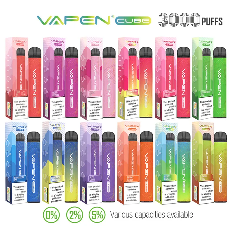 Oryginalny Vapen Cube 3000PUFFS DOSTĘPNY PENOTA VAPE 0% 2% 5% NIC Urządzenie elektroniczne E Zestawy papierosów 8 ml Pojemność 1000 mAh Waporyzator baterii Multi Smaki vs Puff Flex