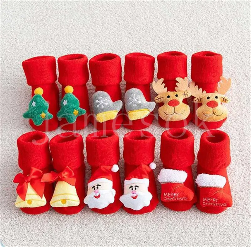 Cartoon Christmas Plush Baby Sock Sute Doll Gruby niemowlę skarpetki jesienne zima ciepła dziewczyna chłopiec antypoślizgowa podłoga de898