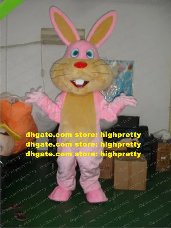 Intelligentes rosa Osterhasen-Maskottchen-Kostüm Mascotte Lepus Jackrabbit Hase mit langen gelben Ohren und roter Nase Nr. 966 Kostenloses Schiff