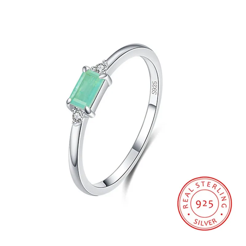 Anelli a fascia in tormalina con taglio smeraldo di moda in argento sterling 925 per le donne Elegante gioielleria in argento con pietre preziose Paraiba