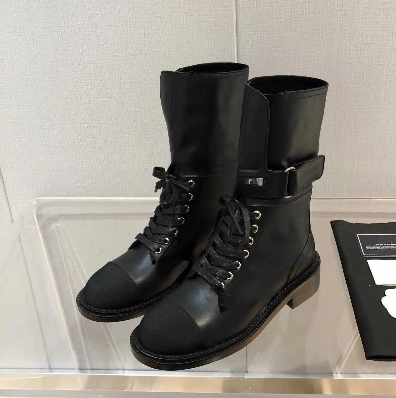 Zapatos casuales de marca, botas para otoño e invierno 2022, nuevas botas de moto de cabeza redonda de tacón grueso para mujer, botas de tacón bajo