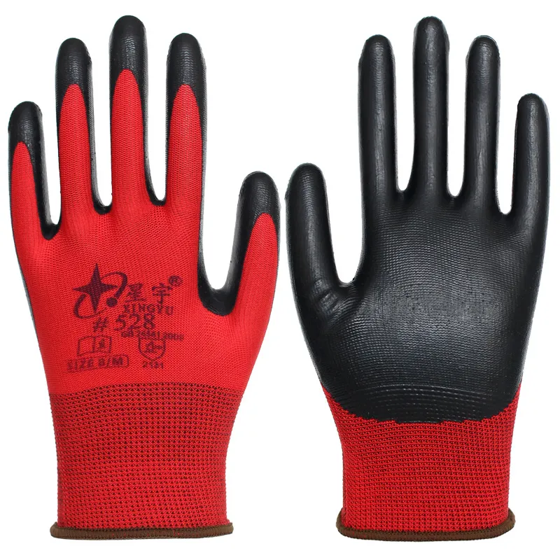 Xingyu labor Hand protection N528 nitrile butadiene gloves Wear resistant and antiskid Work wholesale Dipped rubber gloves for oil proof construction