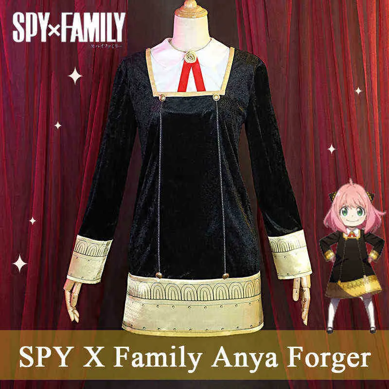 Manga Spy X Family Anya Fake Cosplay Costume Anime Women Black Dress Clothing Halloween Carnival Party Uniforms Wig Custom Made J220720