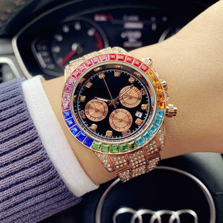 Autentyczny atmosferyczny Rainbow Diamond Inkrustowany męski Watch Studenci Pełne ćwiczenie nieautomatyczne nieautomatyczne mechaniczne