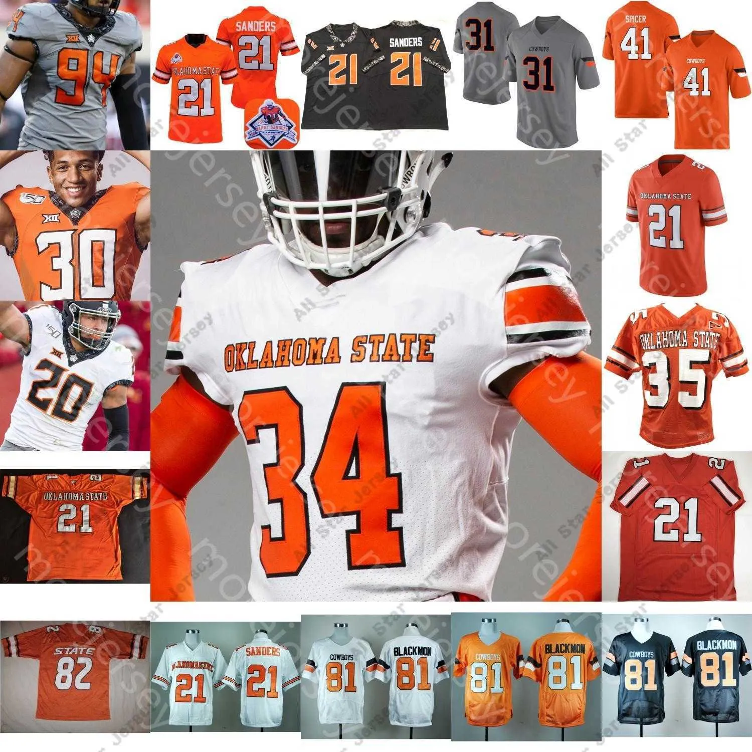 Fotbollströjor anpassade 2021 Oklahoma State OSU Football Jersey NCAA College Sanders Spencer Sanders Chuba Hubbard Tylan Wallace Dez Bryant McCray Johnson