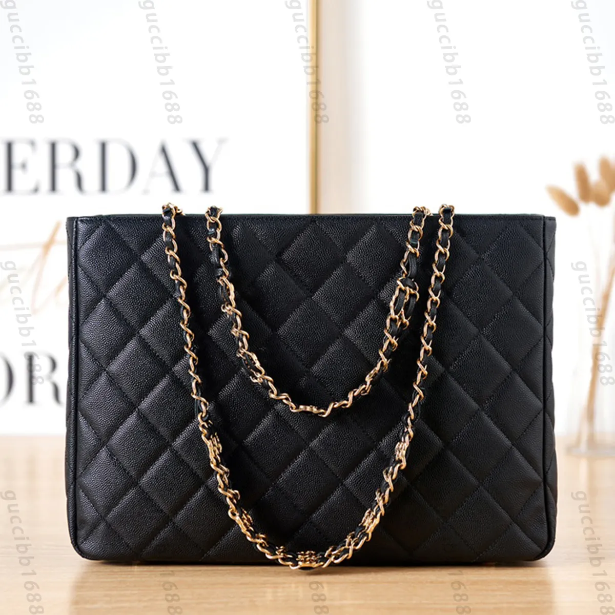 10A Top Tier Mirror Quality Grote Boodschappentas 33cm Luxe Ontwerpers Gewatteerde Tote Purse Dames Real Leather Caviar Handtas Schouder Chain Strap Black Box Bag