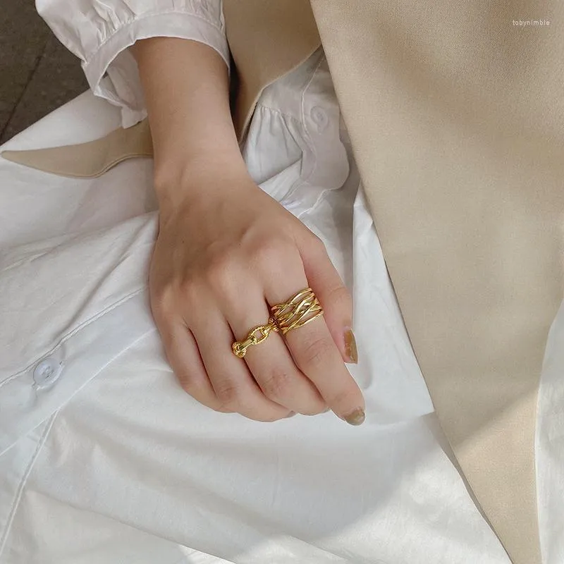 Anéis de casamento Multi-camadas de designer de tecido enrolado em cor de prata empilhável cobre ajustável para mulheres jóias delicadas da moda da moda