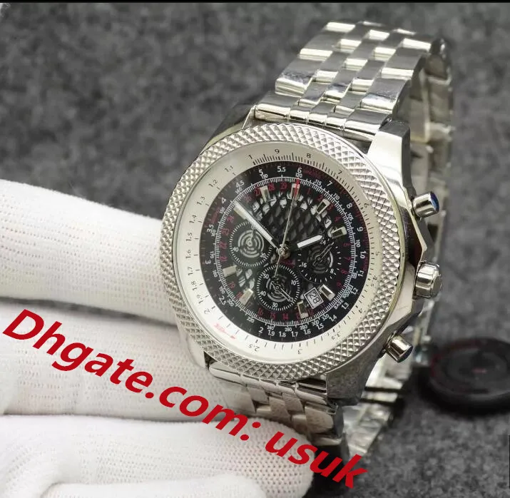 Män tittar på 49mm Unitime Watch Chronograph VK Quartz Movement Silver Case Limited Black Dial 50th Anniversary Mens Watches rostfritt band armbandsur B05