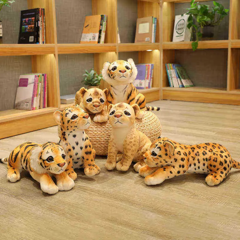 30Cm Simulation Tigre Lion Léopard En Peluche Jouets Doux Animaux Coussin Animaux En Peluche Poupées Canapé Décor À La Maison Pour Bébé Enfants Cadeau D'anniversaire J220729