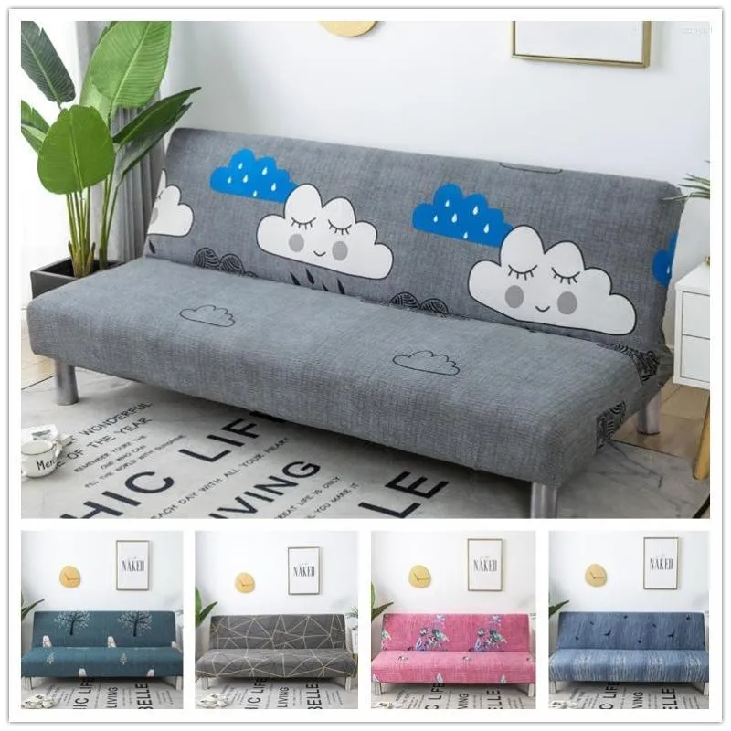 Tampa de cadeira Cartoon Cloud Imprimir Sofá elástico de elástico Cover sem apoio de braço Spandex Slipcover dobrável universal para sala de estar para sala de estar