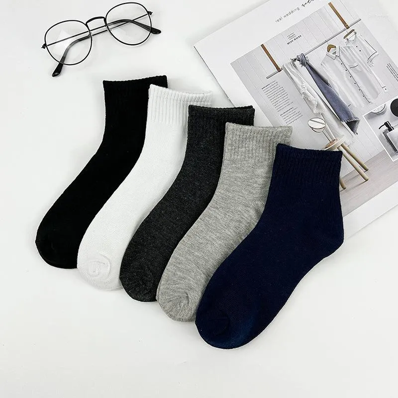 Herrensocken, 5 Paar, Herbst und Winter, einfarbig, Schwarz, Weiß, Grau, mittlere Röhre, Freizeit, Sport, Herren, Gentleman, Baumwolle, Herren