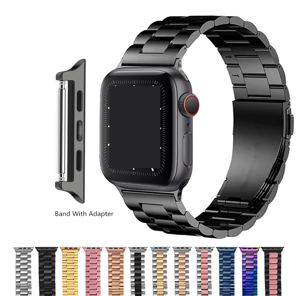 Pulseiras inteligentes pulseira aço inoxidável link de link band metal com conector adaptador para Apple Watch Series 3 4 5 6 7 8 SE Ultra iwatch 38 40 41 42 44 45 49mm