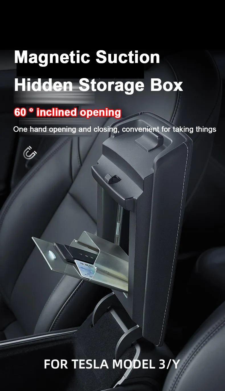 Tesla Model 3/Y Magnetic Armrest Hidden Storage Box