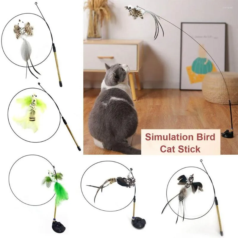 Cat Toys Simulation Bird Play Fun Teaser Feather Kitten Wire Chaser Wand Stick Toy