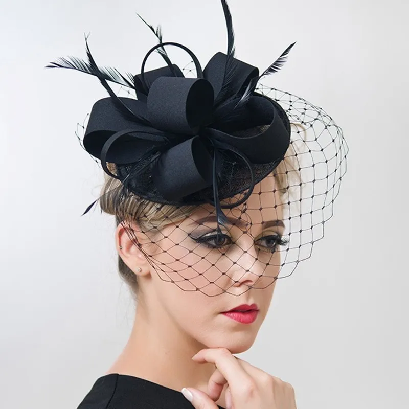 Berety kobiety Chic Sinamay Fascinator kapelusz koktajl wesele kościół chluba moda nakrycia głowy formalne akcesoria do włosów z piór 221107