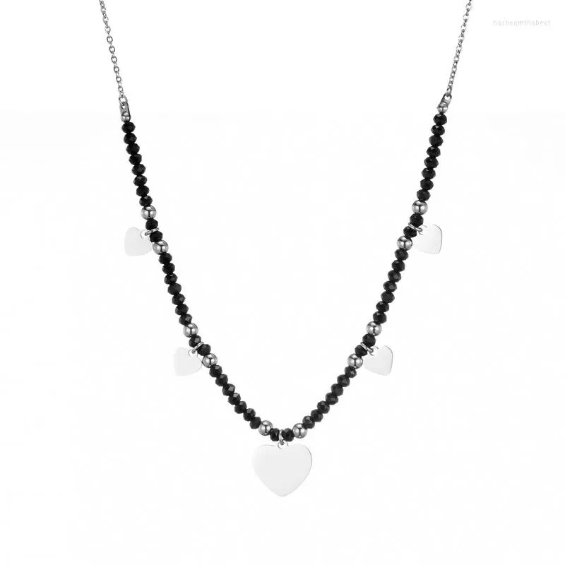 Подвесные ожерелья 2022 Прибытие Женские черные каменные подвески сердца Серебряная цепь для женщин ювелирных изделий N090