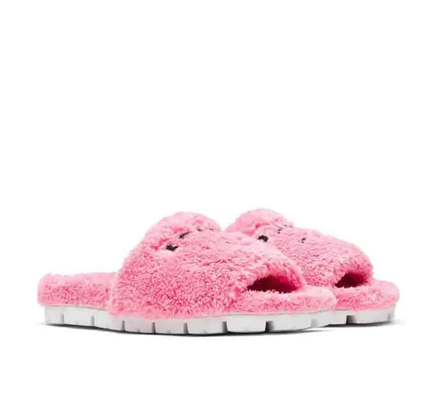 Winter woman shoes indoor slipper warm flats wool slipper pink white black logo-embroidered terry cloth slides for women rubber bottom slip on super quality