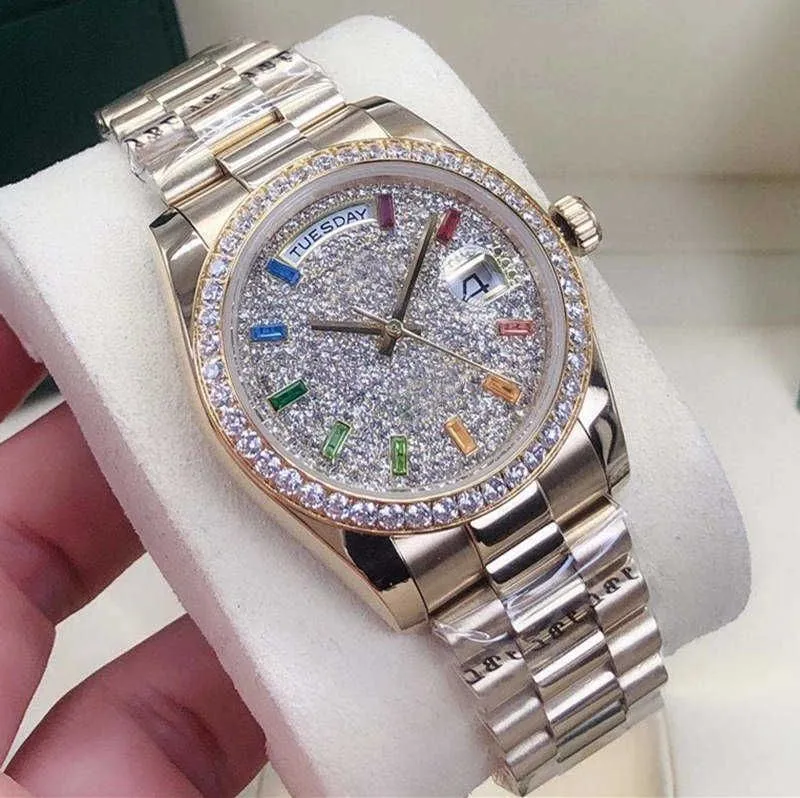 2023 Ladies Automatic Watch 36mm diamond bezel Sapphire face Rainbow square diamond ding stainless steel discount waterproof338v