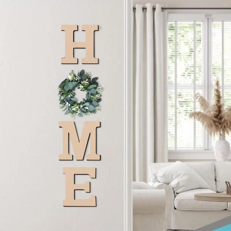 Panneau de maison en bois avec fleurs décoratives, avec fausse guirlande, lettrage pour porte de pâques, extérieur, automne moderne