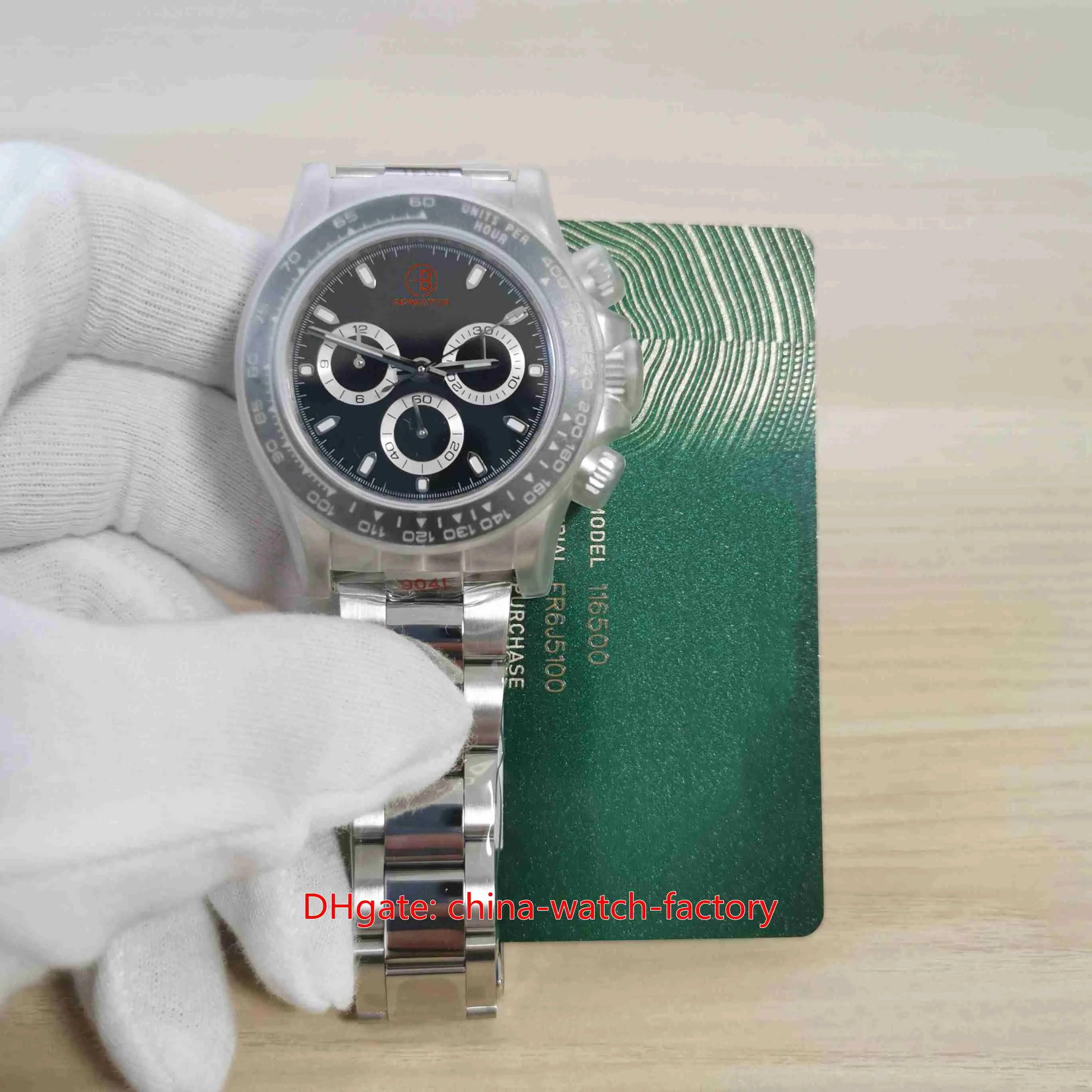 EW Factory Herrenuhr, ultradünne Uhren, 40 mm x 12,5 mm, Cosmograph 116500-0002, Keramik-Chronograph, funktionsfähig, ETA 7750, mechanische Automatik-Herrenarmbanduhrenkarte