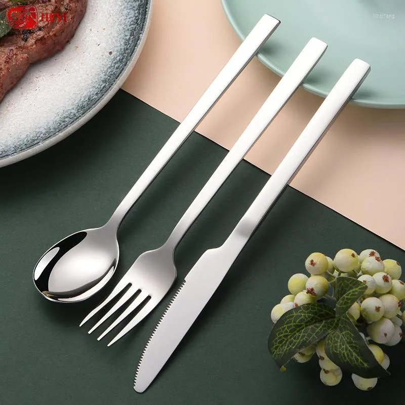 Dinnerware Sets HEYI Spoon Knife Fork Set 304 Stainless Steel Cutlery Korean With Square Handle Western HY