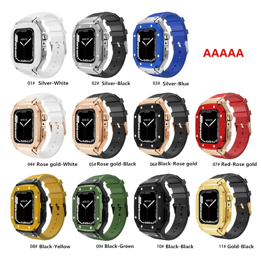 Smart Straps Alloy Frame Case Fit Silicone Watchband Strap Band Smart Wearable Accessories for Apple Watch Series 3 4 5 6 7 SE iWatch 44 45mm