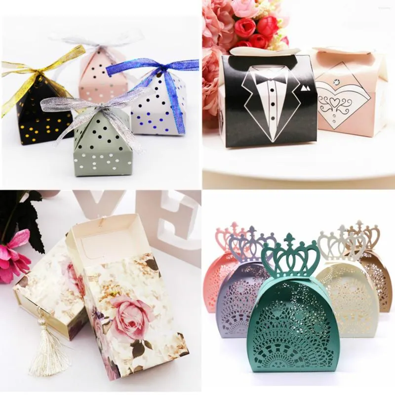 Geschenkwikkel Romantische bruidegom Bruid Love Chocolate Box Wedding Favor Hollow Butterfly Paper Candy Tassel Flower Boxes