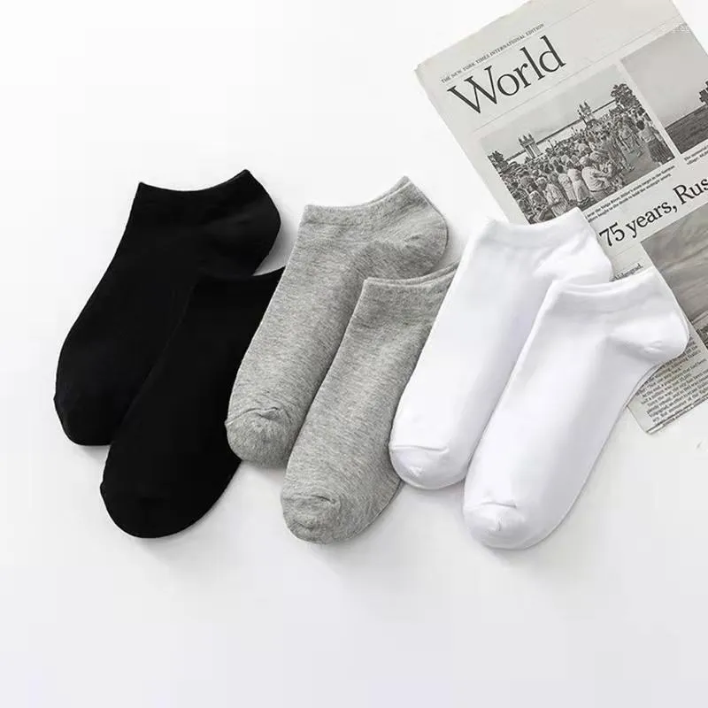 Herrar strumpor 5 par/parti sommar bomull l￥gskuren m￤n fast f￤rg mode andas sport kort bekv￤m ankel sock vit svart