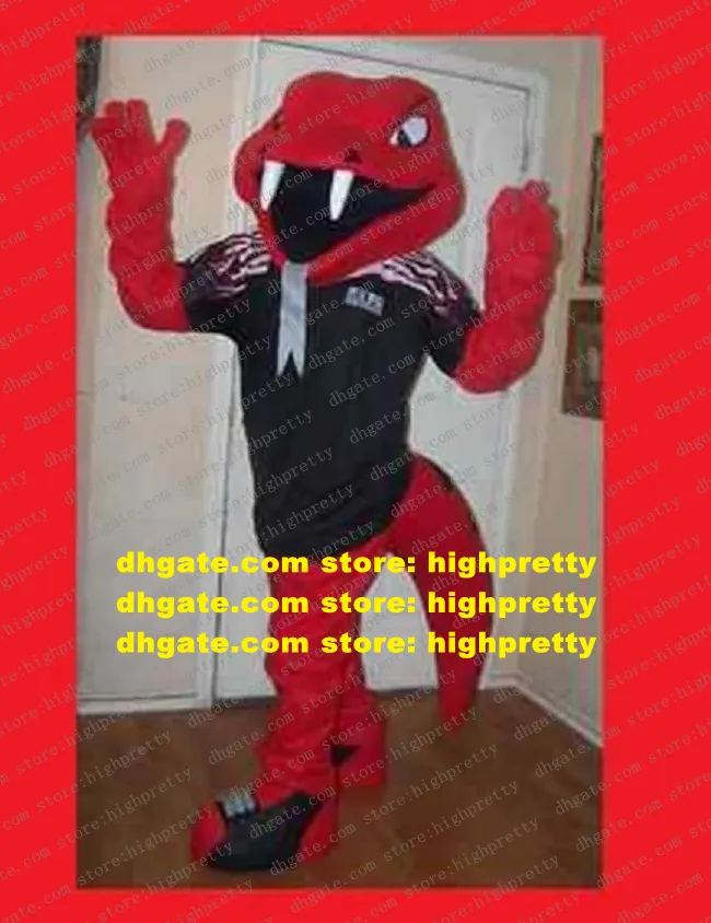 Vivid Red Viper Snake Mascot Costume Mascotte Serpent Ophidian Adult With Big Sharp Teeth Big Black Mouth No.1665