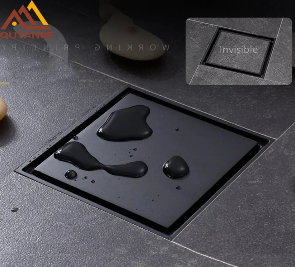 Whole And Retail Matte Black Square Invisible Bathroom Floor Drain