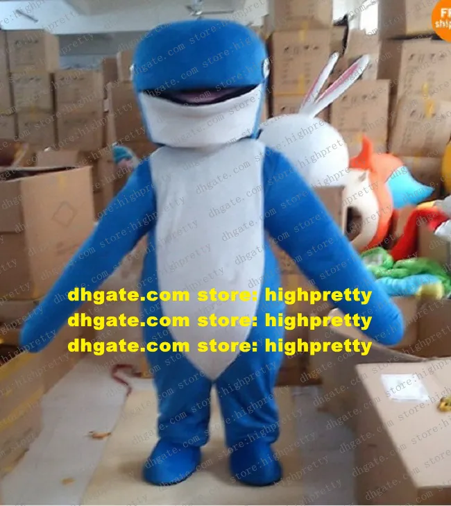 Mascote de baleia azul animada mascote de mascotte tamanho adulto com olhos pequenos de cartoon de boca grande no.1078 navio livre