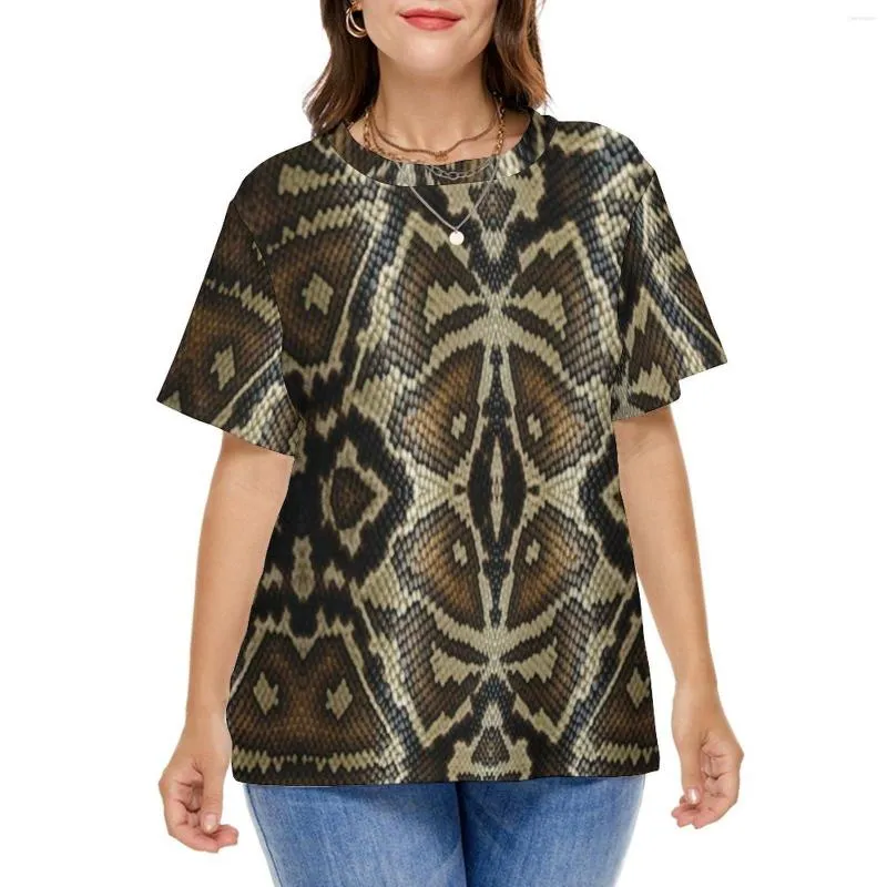 Shirt Snakeskin Print Grey And Brown Retro S Short-Sleeve Casual Tees Female Beach Graphic Tops Plus Size 4XL 5XL