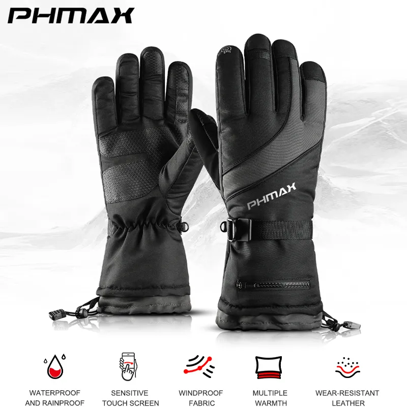 Luvas de cinco dedos Phmax Ski Snowboard à prova de vento Homens Mulheres à prova de água Lão térmico Touch Screen Sating Motorcycle 221105