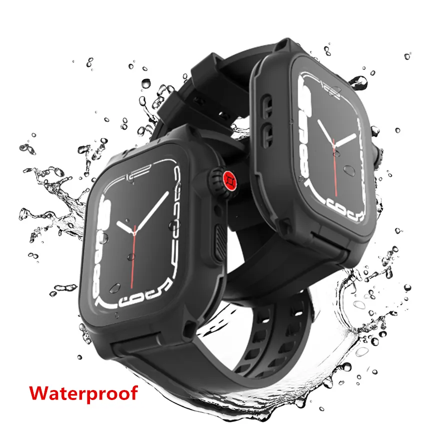 Waterproof Dropproof Full Body Protective Frame Case Cover & Strap Wristband For Apple Watch Band Size 41 45mm strap Bracelet Sport WatchBand for iWatch 7 8