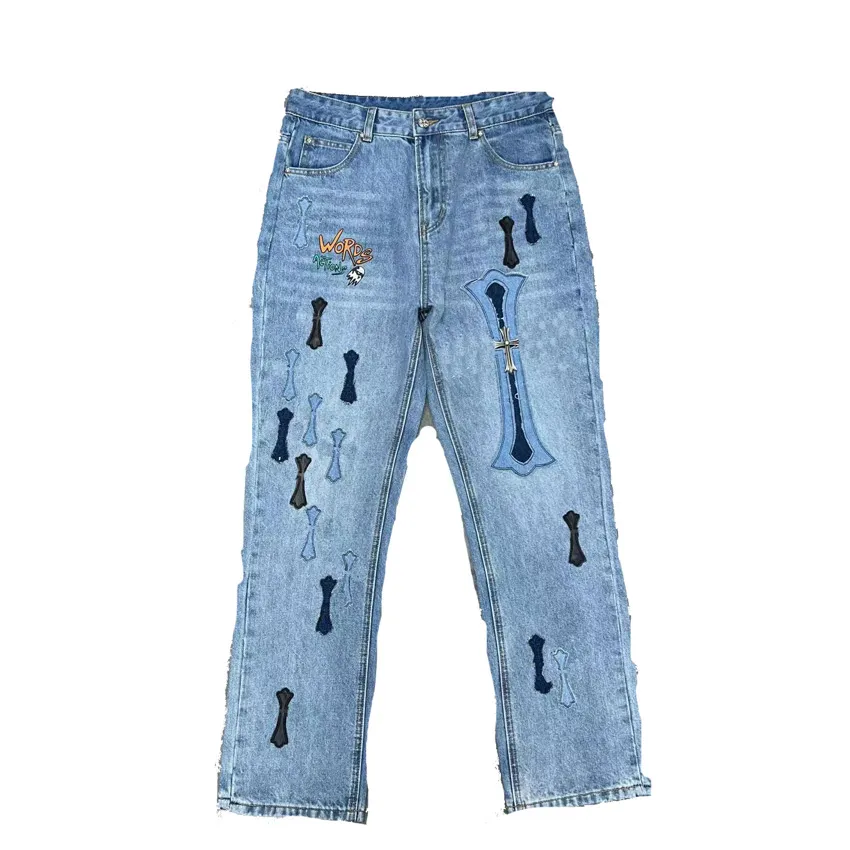 Men dames jeans mode designer jeans denim Jean voor mannelijke slanke fit lange rechte hiphop motorfiets fietsers gewassen geometrisch patroon 12 stijlen maat 28-40 zwart wit