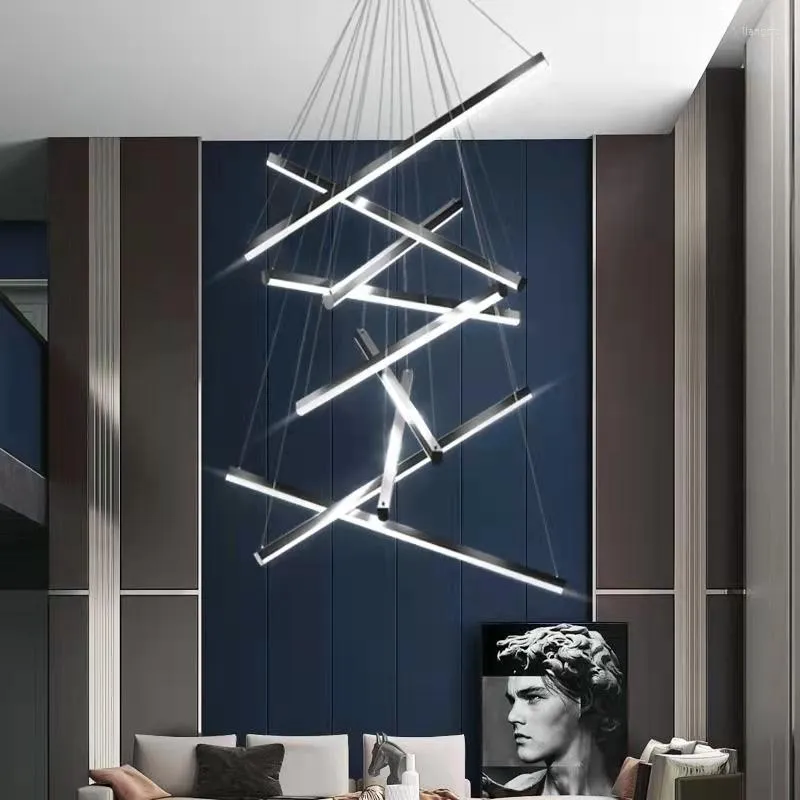 Lustres Noir Design Lustre Pour Escalier Creative Home Decor Salon Lampe Bâton Acrylique Suspension Lumière Moderne DIY Cuisine Lustre