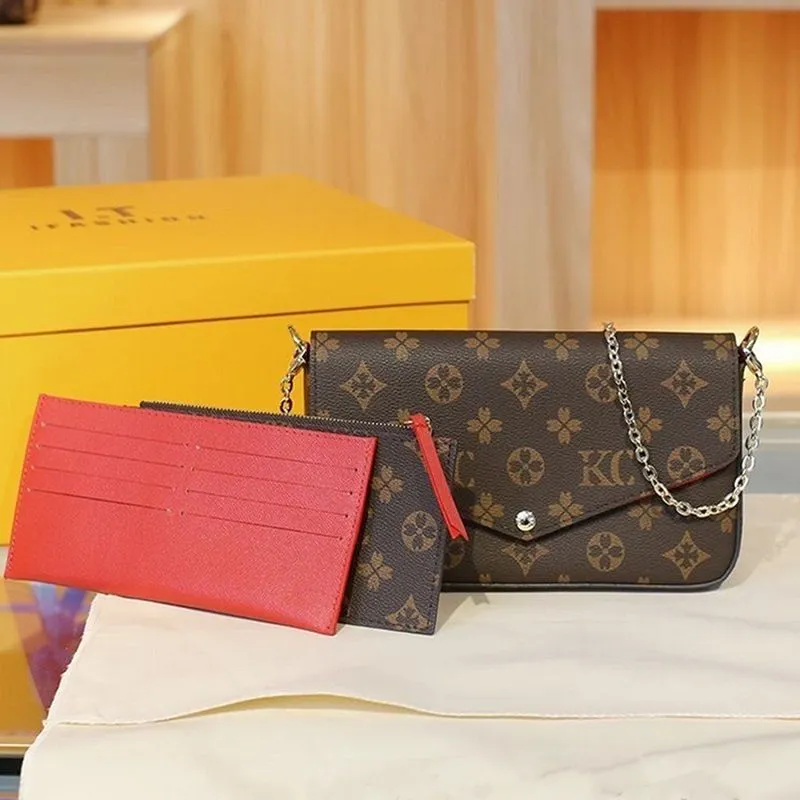 حقيبة يد كلاسيكية لمصممين Luxurys حقيبة Pochette Felicie حقيبة يد جلدية مزخرفة حقيبة يد كتف حقيبة يد بسلسلة حمل حقيبة تسوق رسول مع صندوق