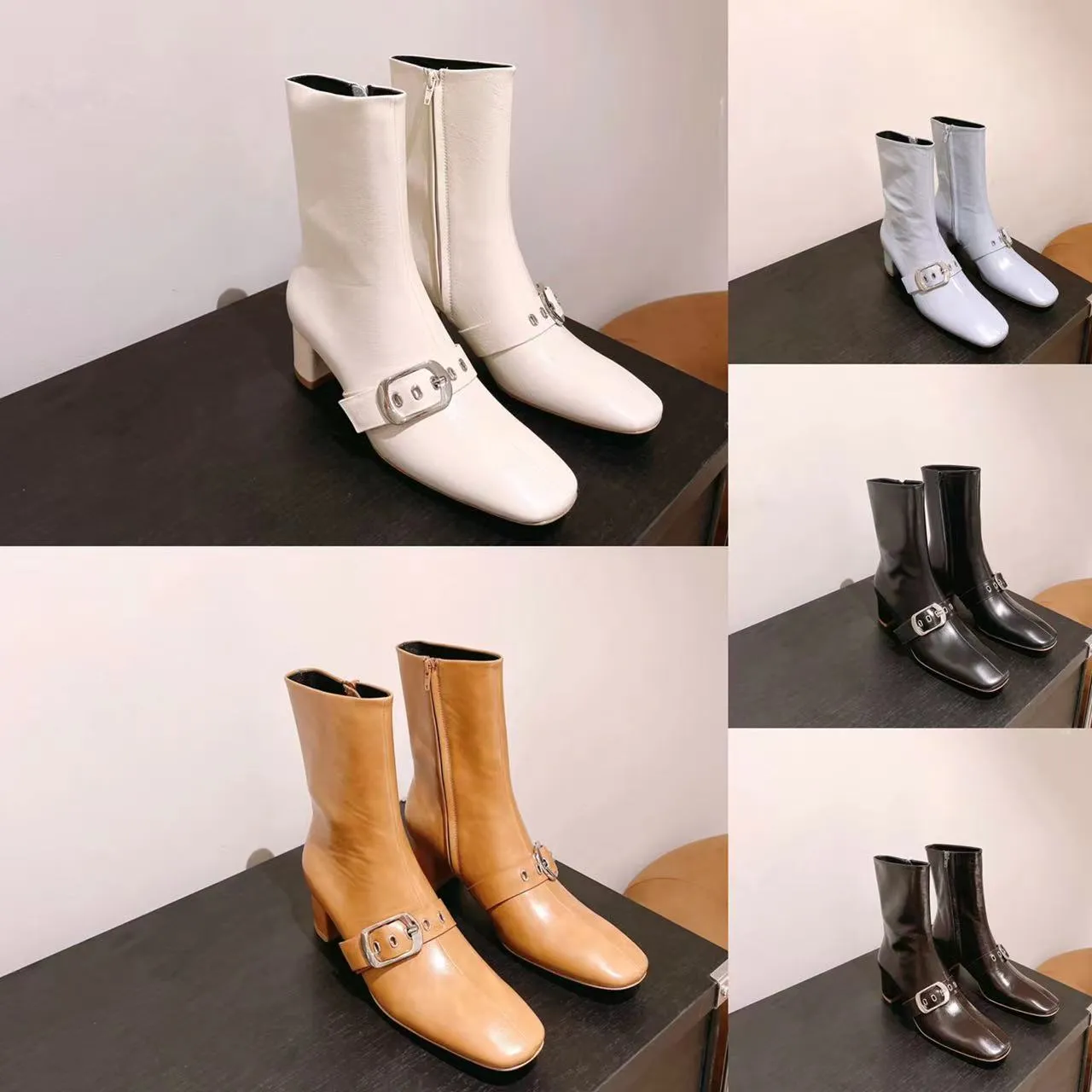 Automne et hiver nouvelles bottes de mode cuir de vachette boucle boucle bottes courtes concepteur de luxe personnalisé doux en peau de mouton doublure talons 5cm