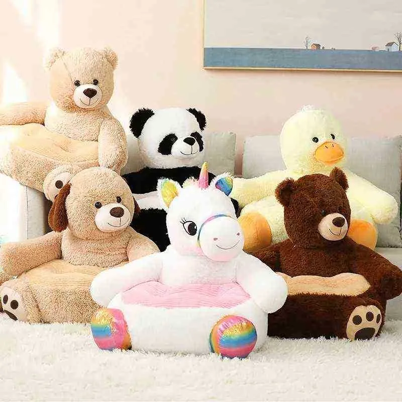 Kawaii Cartoon Teddy Bear Panda Unicorn Duck Kids de poltrona brinquedos de pelúcia Seat Baby Nest dormindo travesseiro adulto travesseiro J220729