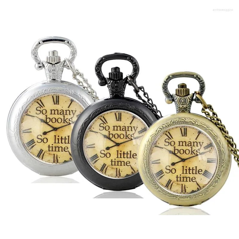 Relógios de bolso exclusivos tantos livros pouco tempo design glass cabochon quartzo assistir homens vintage homens mulheres pingentes de colar cadeia relógio