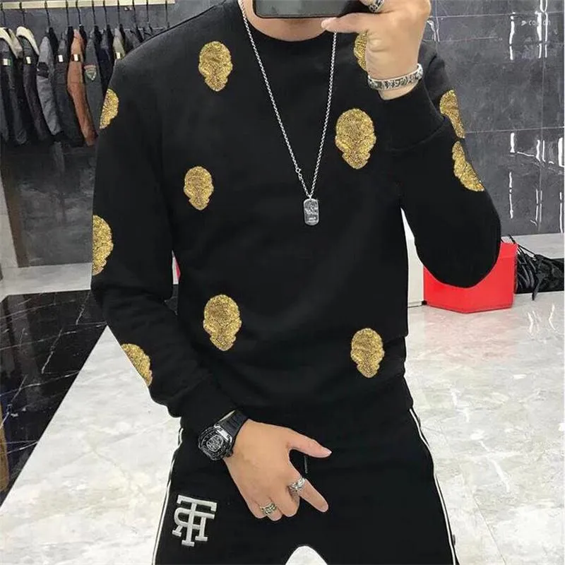 Erkek Hoodies ve Kış Sonbahar Sıradan Sweatshirt Erkekler 2023 Moda Rhinestone Tasarım Sıcak İnce Rahat Hoodie