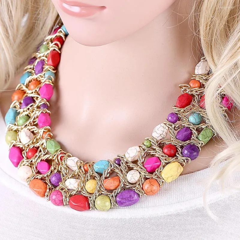 Choker HAHA&TOTO All Seasons Women's Semi-precious Stone Turquoise Strands Beaded Necklace Statement Jewelry Fashion