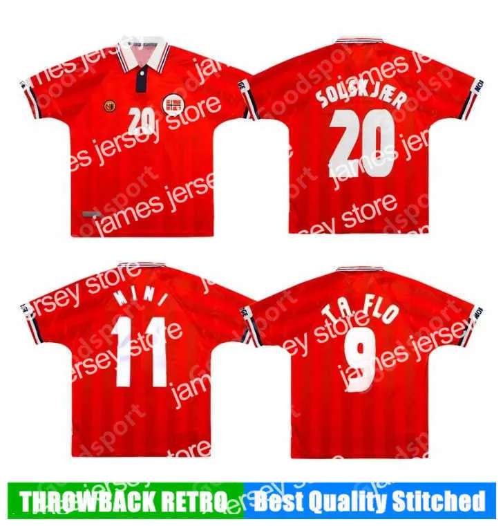 Soccer Jerseys 1998 Norwegian soccer jersey 98 00 Norge Tore Andre Flo Berg Solskjaer Bjornebye Ronny Johnsen Norwegia vintage classic football shirt