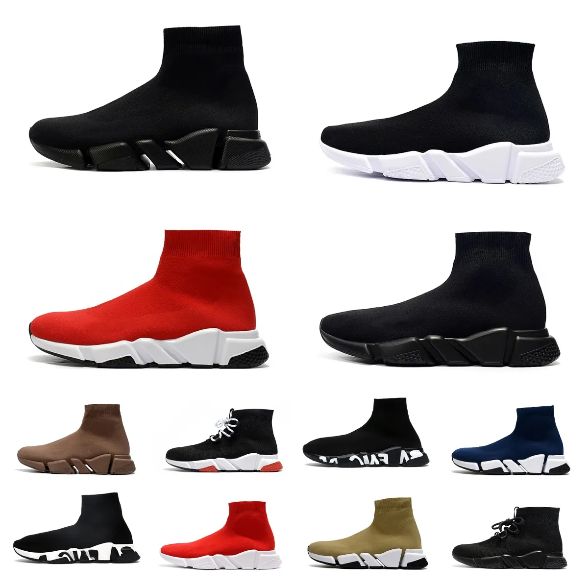 Tasarımcı Çorap Dantel Up Sıradan Ayakkabı Hız Runner Trainer 1.0 Sneakers Lüks Kadın Erkekler Siyah Moda Çorap Hızları Sneaker Platformu Streç örgü Dantel-Up Paris Trainers