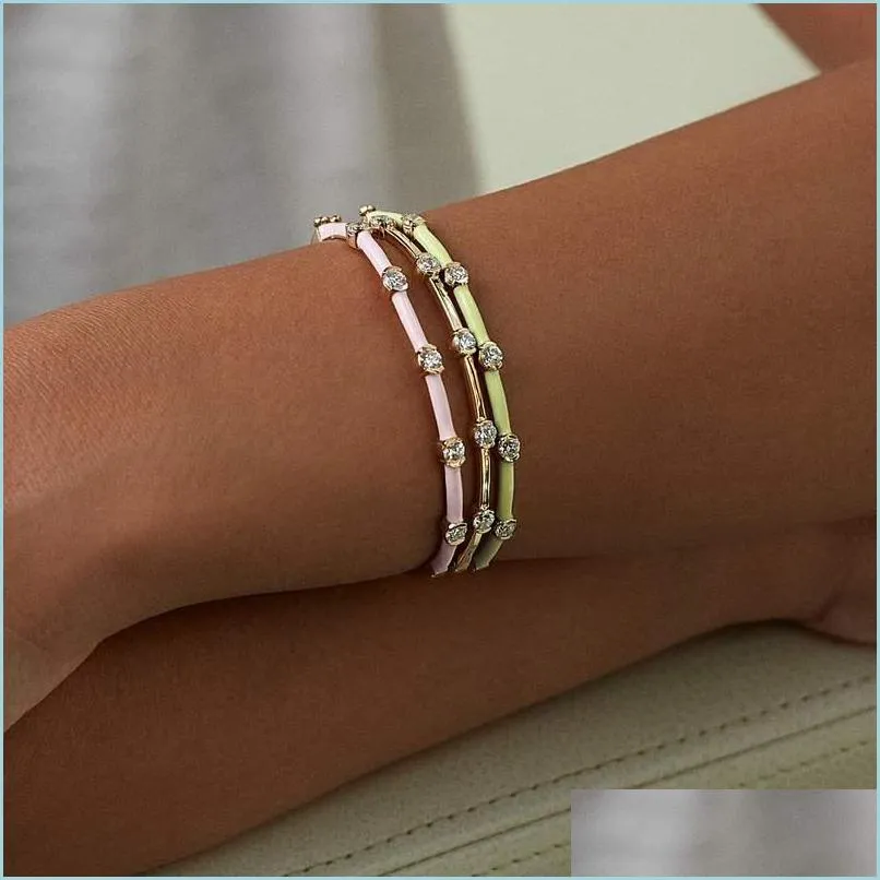 Armreifen Bangle Colorf Sommer Schmuck Pastell Gold Farben Metall Sparking Bling CZ Band Offen f￼r Womengle Drop Lieferung Bracelets DH4GM