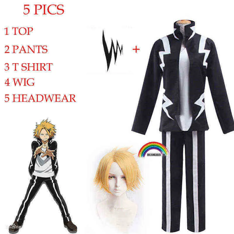 5pics anime my hjälte akademia denki kaminari cosplay peruker korta guld värmebeständiga syntetiska cosplay peruker svart ljus set j220720